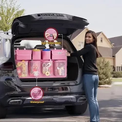SURDOCA Hanging Trunk Organizer for SUV, [UPGRADED 7 Times] Car Organizers and Storage, Car Accessories Interior, Space Saving Expert-Pink - 5