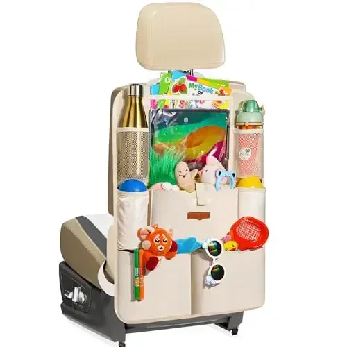 SURDOCA Upgraded Car Organizer with 11-in Touch Screen Tablet Holder, Backseat Organizer with 8 Pockets, Car Seat Protector Road Trip Essentials for Kids - SURDOCA