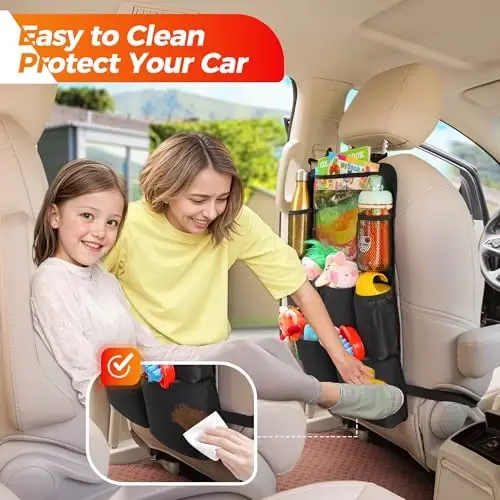 SURDOCA Upgraded Car Organizer with 11-in Touch Screen Tablet Holder, Backseat Organizer with 8 Pockets, Car Seat Protector Road Trip Essentials for Kids - 3