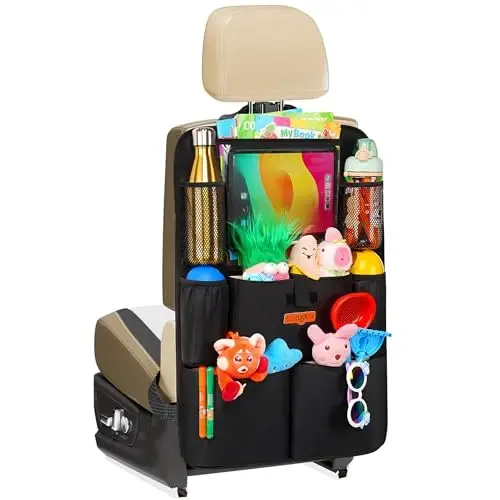 SURDOCA Upgraded Car Organizer with 11-inch Tablet Holder, 8 Pockets, Car Seat Protector for Road Trips - Car Storage and Organizers for Kids - 3
