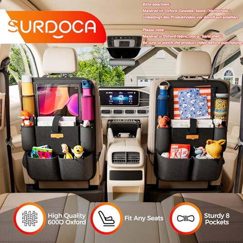 SURDOCA Upgraded Car Organizer with 11-inch Tablet Holder, 8 Pockets, Car Seat Protector for Road Trips - Car Storage and Organizers for Kids - 21