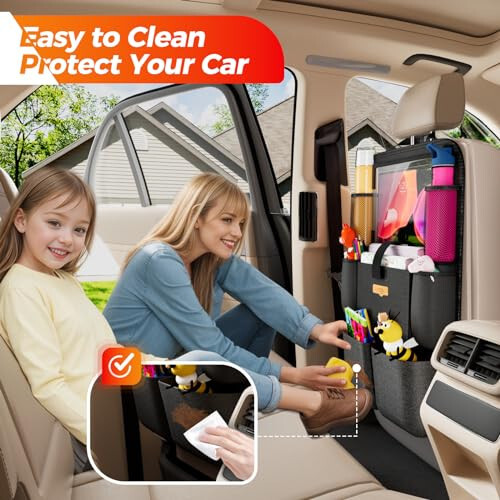 SURDOCA Upgraded Car Organizer with 11-inch Tablet Holder, 8 Pockets, Car Seat Protector for Road Trips - Car Storage and Organizers for Kids - 22