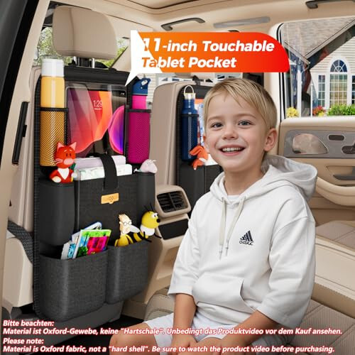 SURDOCA Upgraded Car Organizer with 11-inch Tablet Holder, 8 Pockets, Car Seat Protector for Road Trips - Car Storage and Organizers for Kids - 23