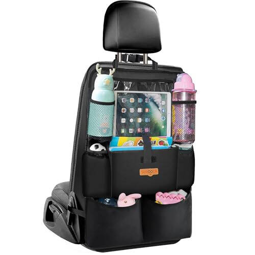 SURDOCA Upgraded Car Organizer with 11-inch Tablet Holder, 8 Pockets, Car Seat Protector for Road Trips - Car Storage and Organizers for Kids - 14