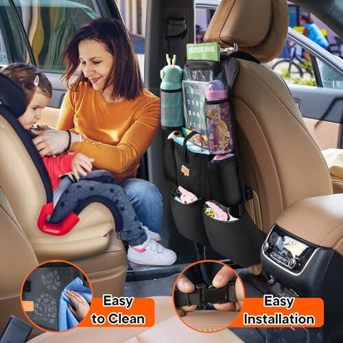 SURDOCA Upgraded Car Organizer with 11-inch Tablet Holder, 8 Pockets, Car Seat Protector for Road Trips - Car Storage and Organizers for Kids - 16