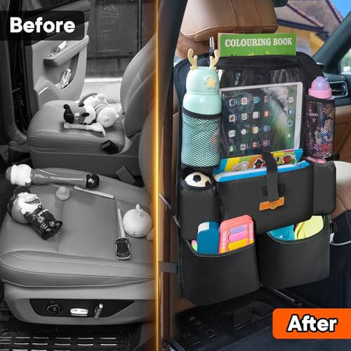 SURDOCA Upgraded Car Organizer with 11-inch Tablet Holder, 8 Pockets, Car Seat Protector for Road Trips - Car Storage and Organizers for Kids - 17