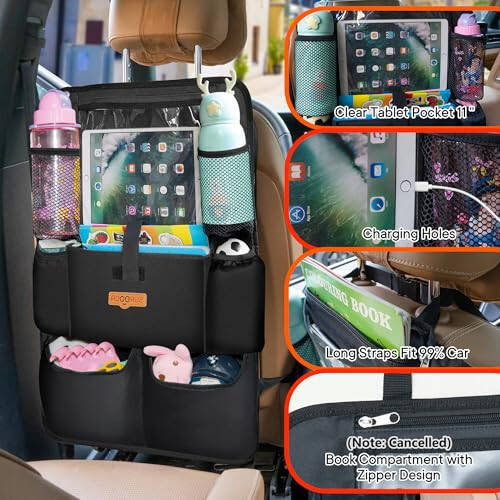 SURDOCA Upgraded Car Organizer with 11-inch Tablet Holder, 8 Pockets, Car Seat Protector for Road Trips - Car Storage and Organizers for Kids - 18