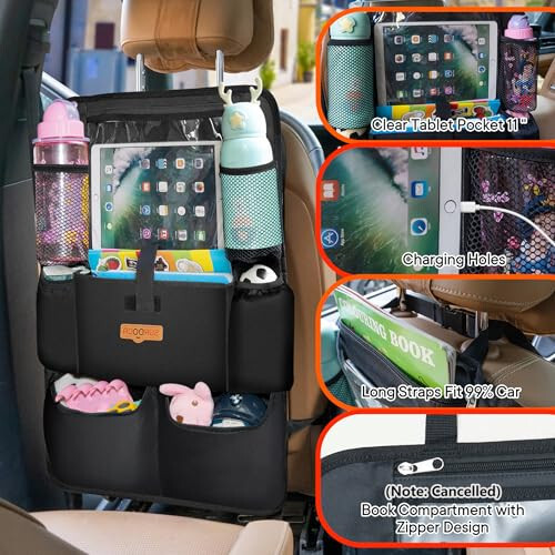 SURDOCA Upgraded Car Organizer with 11-inch Tablet Holder, 8 Pockets, Car Seat Protector for Road Trips - Car Storage and Organizers for Kids - 10