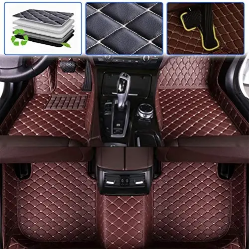 SureKit Custom Car Floor Mats for Toyota Tundra 2000-2006, 2007-2013, 2014-2019 Floor Liner Waterproof Anti-Skid Luxury Leather Full Coverage Liner Front ＆ Rear Mat/Set (Coffee Color) - SUREKIT