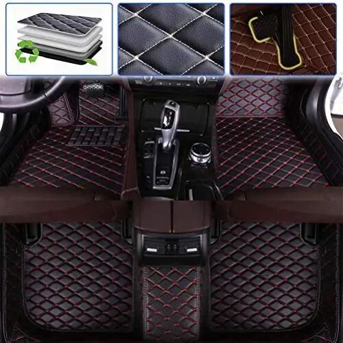 SureKit Custom Car Floor Mats for Toyota Vios 2006-2007, 2008-2013, 2014-2017 Floor Liner Waterproof Anti-Skid Luxury Leather Full Coverage Liner Front ＆ Rear Mat/Set (Black red) - 1