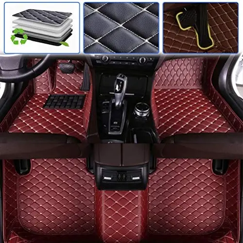 SureKit Toyota Corolla E120 E130 E140 E150 E160 2007-2017 2018 uchun maxsus avtomobil gilamlari, suv o'tkazmaydigan, sirpanishga qarshi, hashamatli charm qoplamali, to'liq qoplamali old va orqa gilamlar to'plami (vino rangli) - SUREKIT