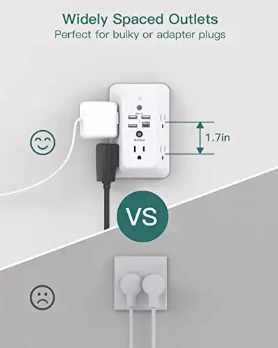 Surge Protector, Outlet Extender with Night Light, Addtam 5-Outlet Splitter and 4 USB Ports(1 USB C), Multi Plug Wall Outlet for Home Office Dorm Room Essentials - 5