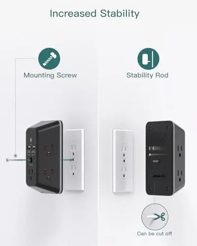 Surge Protector, Outlet Extender with Night Light, Addtam 5-Outlet Splitter and 4 USB Ports(2 USB C), USB Wall Charger Power Strip, Multi Plug Wall Outlet for Home, Office, School, Black - 6