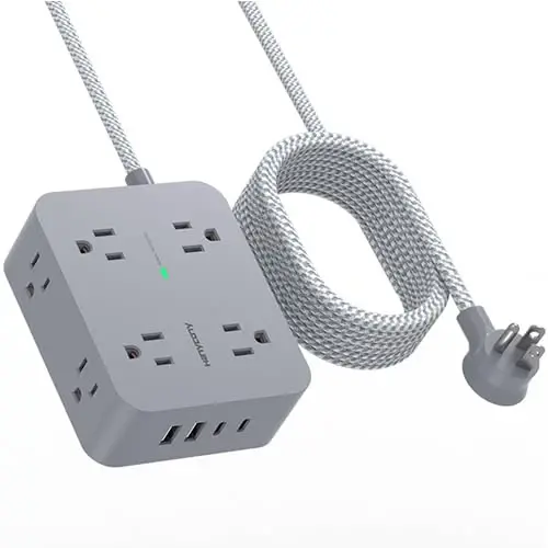 Surge Protector Power Strip 10 Ft Cord, HANYCONY Extension Cord with Multiple Oulets, 8 AC Outlets 4 USB (2 USB C) Ports, Flat Plug, Wall Mount Desk USB Charging Station for Home - 1