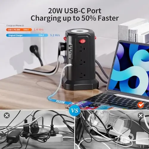 Surge Protector Power Strip 10 FT Cord, PD 20W USB C Power Strips with Surge Protection, 3nd Generation PASSUS Long Extension Cord with Multiple Outlets Charging Station for Home Office Essentials - 3