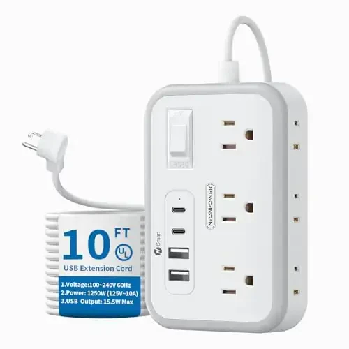 Surge Protector Power Strip 10 ft, Flat Plug Extension Cord with 6 Outlets 4 USB Ports, Outlet Extender Long Cord, Overload Protection, Extension Cord with Multiple Outlets for Indoor, Home, Office - 1
