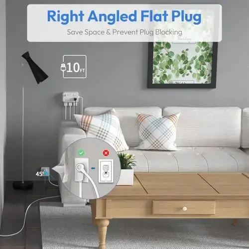Surge Protector Power Strip 10 ft, Flat Plug Extension Cord with 6 Outlets 4 USB Ports, Outlet Extender Long Cord, Overload Protection, Extension Cord with Multiple Outlets for Indoor, Home, Office - 5