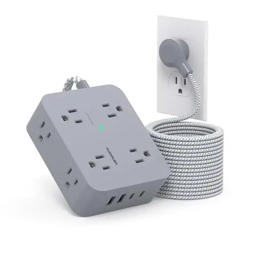Surge Protector Power Strip 15 Ft Long Cord, HANYCONY 8 Outlets 4 USB Ports(2 USB C), Flat Plug, Desk Charging Station for Home Office College Dorm Room Essentials - 1