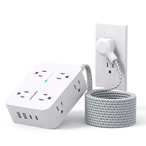 Surge Protector Power Strip 15 Ft Long Cord, HANYCONY Extension Cord 15 Feet with 8 Outlets 4 USB Ports(2 USB C), Flat Plug, Desk Charging Station for Home Office College Dorm Room Essentials 