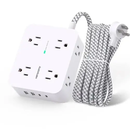 Surge Protector Power Strip - 8 Outlets with 4 USB (2 USB C) Charging Ports, Multi Plug Outlet Extender, 5Ft Braided Extension Cord, Flat Plug Wall Mount Desk USB Charging Station for Home Office ETL - 5