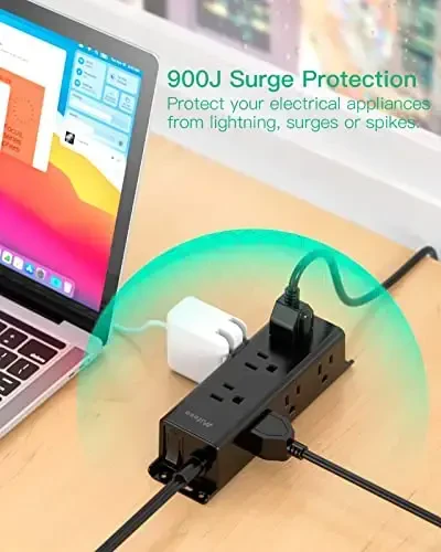 Surge Protector Power Strip - 9 ta keng joylashgan ko'p rozetkalar, devorga o'rnatish, uzaytirish kabeli bilan 3 tomonli rozetka kengaytirgichi, tekis vilka, haddan tashqari yuklanishdan himoya, uy ofisi yotoqxonasi uchun zarur narsalar (15FT, qora) - 6