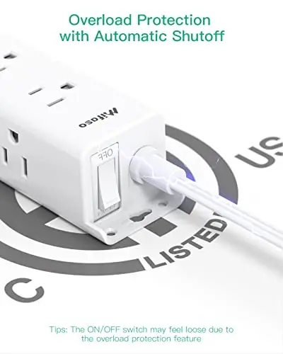 Surge Protector Power Strip - 9 ta keng joylashtirilgan ko'p rozetka, devorga o'rnatish, uzaytirgichli 3 tomonli rozetka kengaytirgichi, yassi vilka, haddan tashqari yuklanishdan himoya, uy ofisi yotoqxona xonasi uchun zarur narsalar (10FT, Oq) - 5