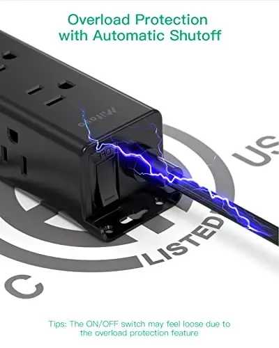 Surge Protector Power Strip - 9 Widely Spaced Multi Outlets, Wall Mount, 3 Side Outlet Extender with Extension Cord, Flat Plug, Overload Protection, Home Office Dorm Room Essentials (10FT, Black) - 5