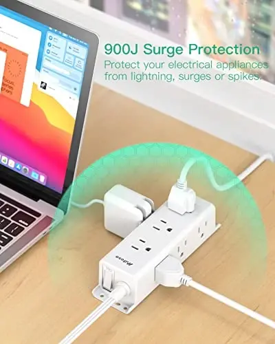 Surge Protector Power Strip - 9 Widely Spaced Multi Outlets, Wall Mount, 3 Side Outlet Extender with Extension Cord, Flat Plug, Overload Protection, Home Office Dorm Room Essentials (10FT, White) - 4