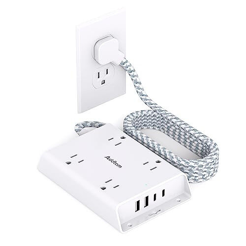 Surge Protector Power Strip, Addtam 5 ft Flat Plug Extension Cord with 4 USB Wall Charger(2 USB C Port), 4 Widely Outlets Desk Charging Station, Home Office and College Dorm Room Essentials - ADDTAM