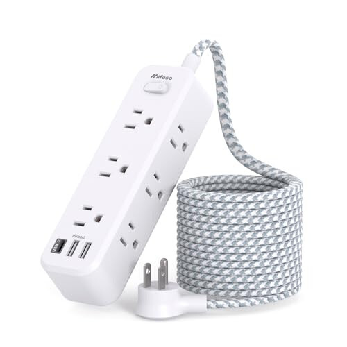 Surge Protector Power Strip, Braided Extension Cord with 9 AC Outlets 2 USB-A 1 USB-C Ports, 5ft Flat Plug Outlet Extension, 3 Sided Desktop Charging Station for Home,Office, Dorm, Travel, 900J - Mifaso