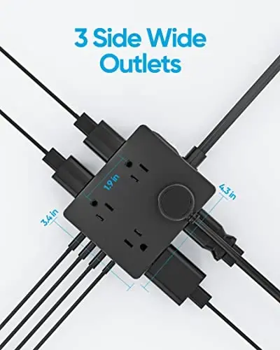 Surge Protector Power Strip, Olcorife 20ft Long Extension Cord with 8 Outlets 4 USB Ports(1 USB C), Flat Wall Plug Outlet Extender, College Dorm Room Essentials, Black - 6