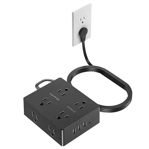 Surge Protector Power Strip, Olcorife 25ft Long Extension Cord with 8 Outlets 4 USB Ports(1 USB C), Flat Wall Plug Outlet Extender, College Dorm Room Essentials, Black - OLCORIFE