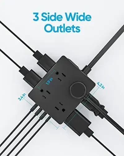 Surge Protector Power Strip, Olcorife 25ft Long Extension Cord with 8 Outlets 4 USB Ports(1 USB C), Flat Wall Plug Outlet Extender, College Dorm Room Essentials, Black - 6