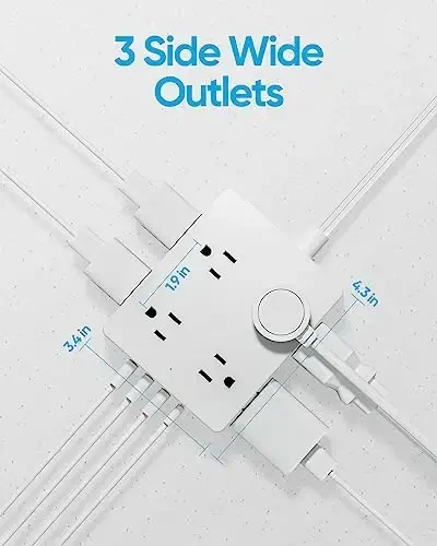 Surge Protector Power Strip, Olcorife Ultra Thin Flat Plug Extension Cord 5ft, 8 Outlets 4 USB Ports(1 USB C), Flat Wall Plug Outlet Extender, College Dorm Room Essentials, White - 6