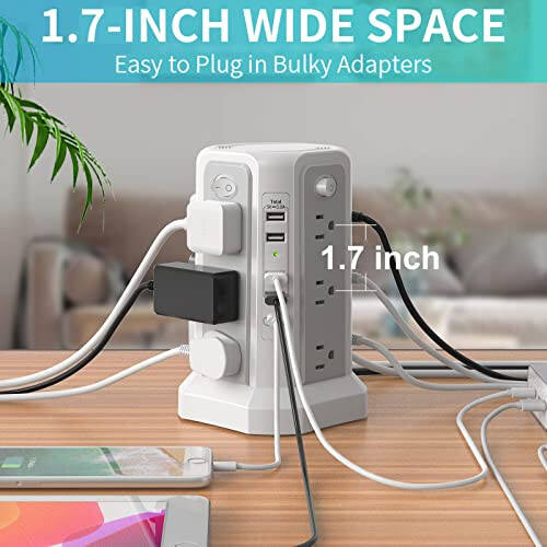 Surge Protector Power Strip Tower with USB C Port (PD18W), 10FT Extension Cord with 12 AC Outlets 5 USB Charging Ports, PASSUS Power Tower Surge Protection for Home Office DormRoom - 9