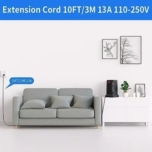 Surge Protector Power Strip with 10FT Cord 1625W|13A, Power Tower with 5 USB Ports and Night Light, PASSUS Outlet Tower with 12 AC Outlets Overload Protection for Home Office DormRoom (Black-13A) - 5