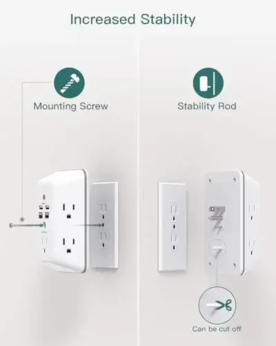 Surge Protector, Tungi chiroqli chiqish kengaytirgichi, Addtam 5 rozetkali splitter va 4 USB porti (2 USB C), USB devor zaryadlovchi quvvatlantirish moslamasi, Uy, ofis, maktab uchun ko'p rozetkali chiqish, ETL ro'yxatga olingan - 5