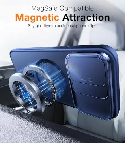 TORRAS for iPhone 15 Pro Max Case with Slide Camera Cover & Rotatable Kickstand, Magnetic Shockproof, Military Grade Drop Protection, Fit for MagSafe, Anti-Scratch Anti-Fingerprint, Translucent Blue - 5