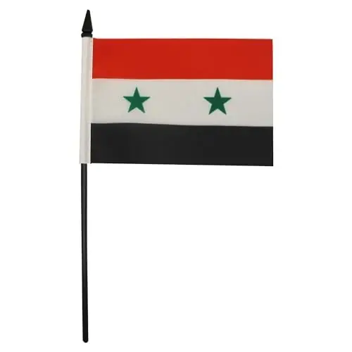Syria Table Flag 4'' x 6'' - Syrian Desk Flag 15 x 10 cm. - Black plastic stick and base - AZ FLAG - 1