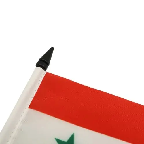 Syria Table Flag 4'' x 6'' - Syrian Desk Flag 15 x 10 cm. - Black plastic stick and base - AZ FLAG - 4
