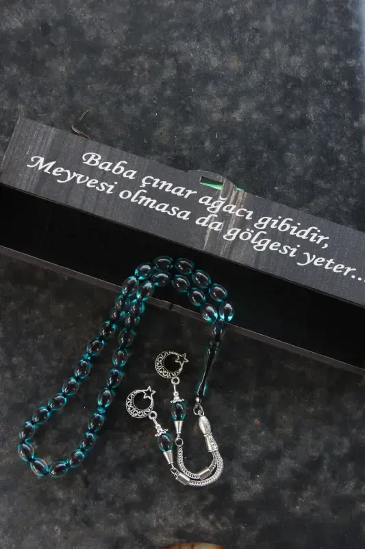 Sürmali chang yantarni tasbeh Ota-onalar kuni-Moviy - 3