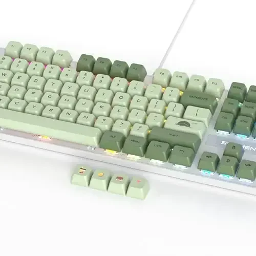 surmen Sage Green Mechanical Gaming Keyboard– 104 Key Full Size Wired Keyboard with Number Pad, Thocky & Creamy Sound, RGB Backlit Anti-Ghosting – Quiet Red Switch for PC Gamers & Typists (104 Green) - 6