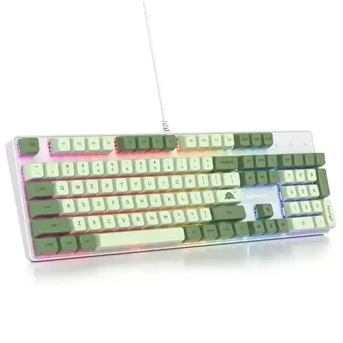 surmen Sage Green Mechanical Gaming Keyboard– 104 Key Full Size Wired Keyboard with Number Pad, Thocky & Creamy Sound, RGB Backlit Anti-Ghosting – Quiet Red Switch for PC Gamers & Typists (104 Green) 