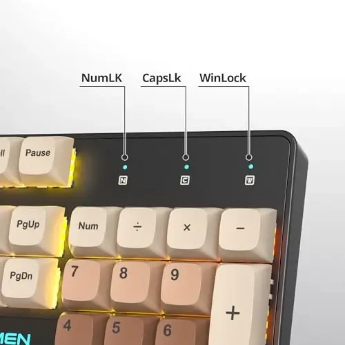 surmen Brown simli mexanik klaviatura Toʻliq oʻlchamli, 104 tugmali RGB Thocky klaviatura, raqamli panel USB Retro PBT tugmachalari Win Gaming/Office uchun (104 Coffee) - 5