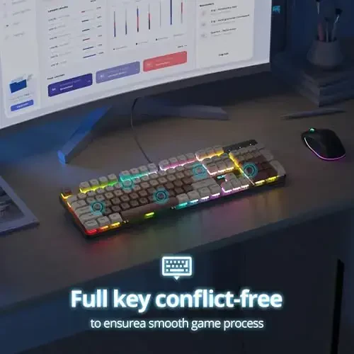 surmen Brown simli mexanik klaviatura Toʻliq oʻlchamli, 104 tugmali RGB Thocky klaviatura, raqamli panel USB Retro PBT tugmachalari Win Gaming/Office uchun (104 Coffee) - 3