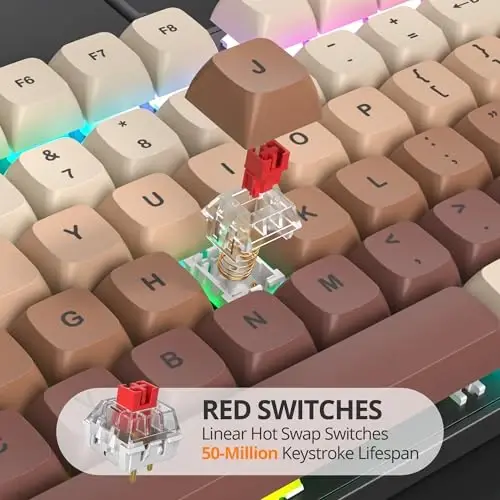 surmen Brown simli mexanik klaviatura Toʻliq oʻlchamli, 104 tugmali RGB Thocky klaviatura, raqamli panel USB Retro PBT tugmachalari Win Gaming/Office uchun (104 Coffee) - SURMEN (1)