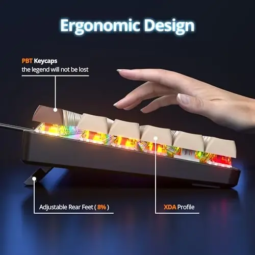 surmen Brown simli mexanik klaviatura Toʻliq oʻlchamli, 104 tugmali RGB Thocky klaviatura, raqamli panel USB Retro PBT tugmachalari Win Gaming/Office uchun (104 Coffee) - 4