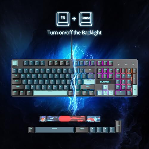 Surmen Full Size Creamy Keyboard with Number Pad, 104 Keys RGB Wired Mechanical Gaming Keyboard Backlit with PBT Keycaps Linear Red Switch for Laptop Desktop PC Gamers (104 Monster) - 2