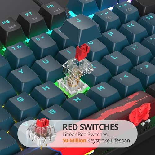 Surmen Full Size Creamy Keyboard with Number Pad, 104 Keys RGB Wired Mechanical Gaming Keyboard Backlit with PBT Keycaps Linear Red Switch for Laptop Desktop PC Gamers (104 Monster) - 3