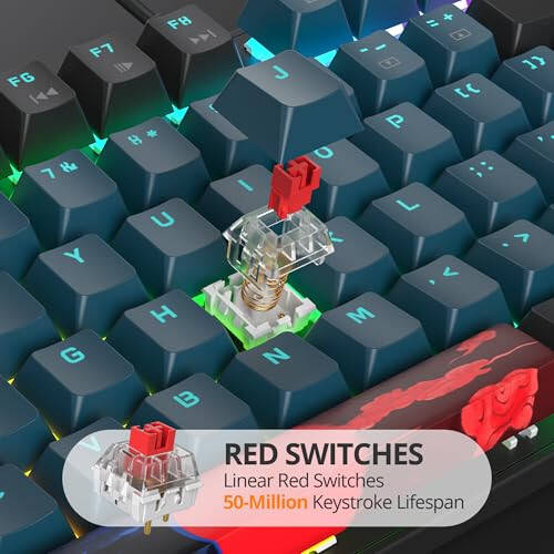 Surmen Full Size Creamy Keyboard with Number Pad, 104 Keys RGB Wired Mechanical Gaming Keyboard Backlit with PBT Keycaps Linear Red Switch for Laptop Desktop PC Gamers (104 Monster) - 3